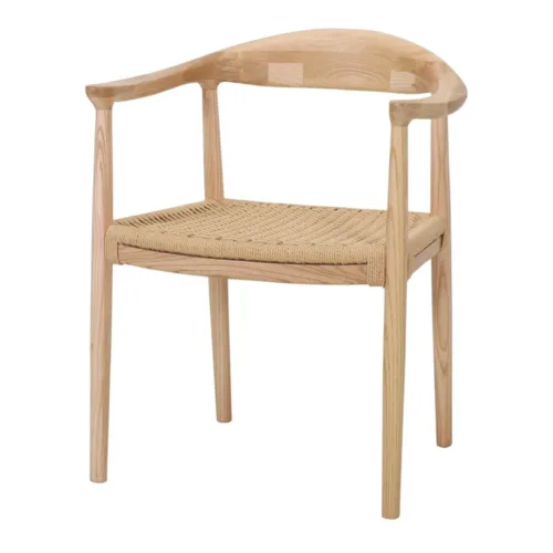 Silla de madera de olmo y cuerda natural con brazos