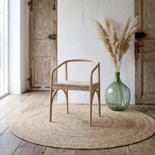 Silla de madera maciza de roble y cuerda natural