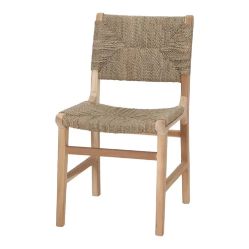 Silla de madera de teca y fibra marina natural