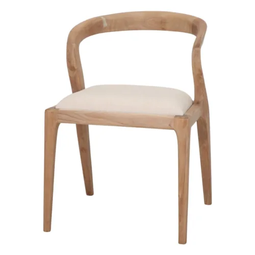 Silla de madera de teca torneada tapizada con brazos