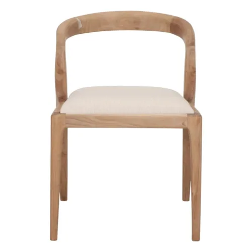 Silla de madera de teca torneada tapizada con brazos