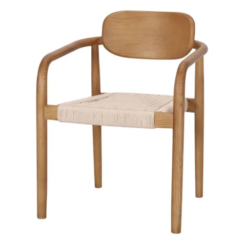 Silla de madera tropical y fibra natural apilable