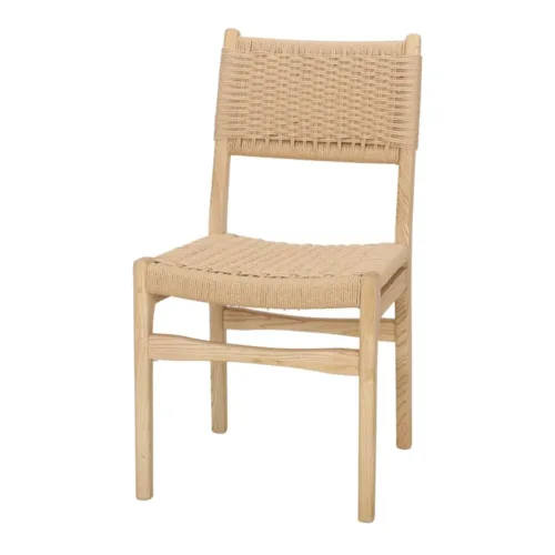 Silla de madera de olmo con fibra natural trenzada