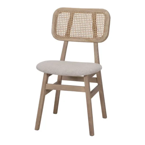 Silla de madera de olmo tapizada en loneta con respaldo de enea
