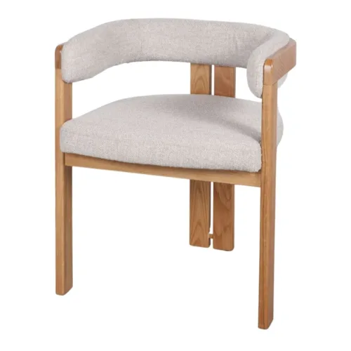 Silla de madera de roble tapizada en color piedra