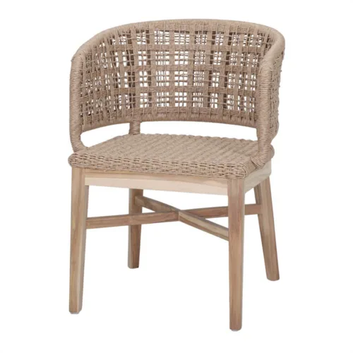 Silla de madera de teca y cuerda sintética trenzada