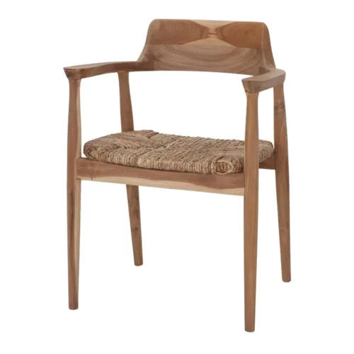Silla de madera de teca y fibra de plátano trenzada