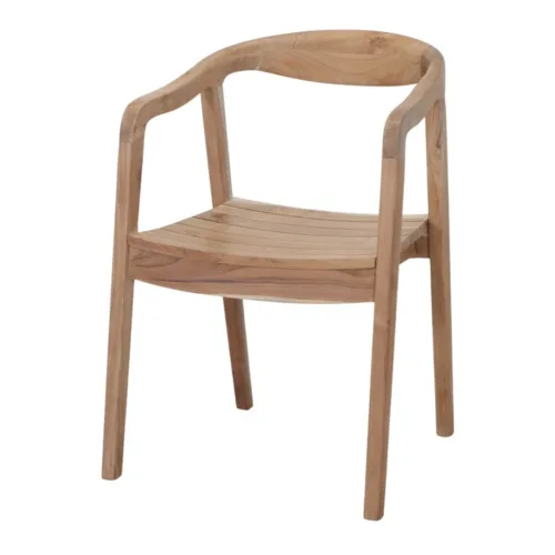 Silla de teca torneada con respaldo curvo y brazos