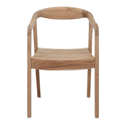Silla de teca torneada con respaldo curvo y brazos
