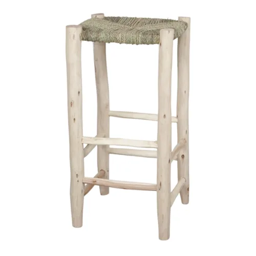 Taburete alto de madera y fibra natural trenzada 70 cm