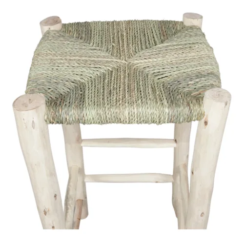 Taburete alto de madera y fibra natural trenzada 70 cm