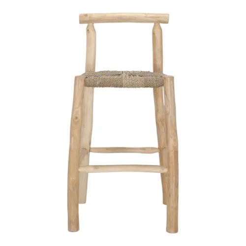 Taburete alto de madera tropical y fibra marina
