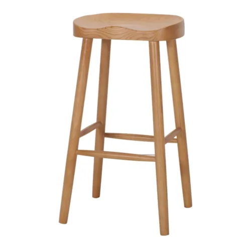 Taburete alto de madera maciza de olmo natural