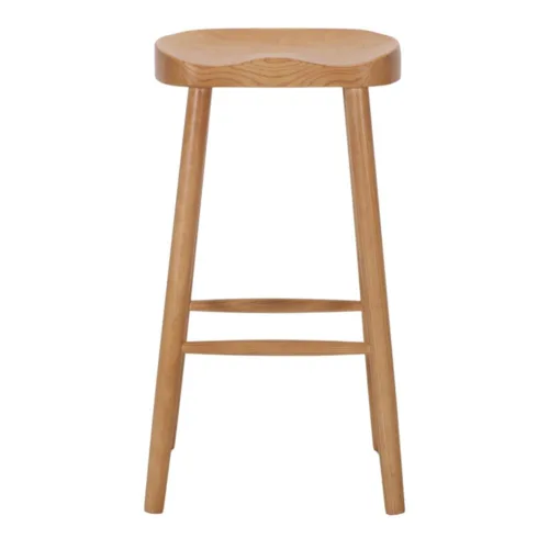 Taburete alto de madera maciza de olmo natural