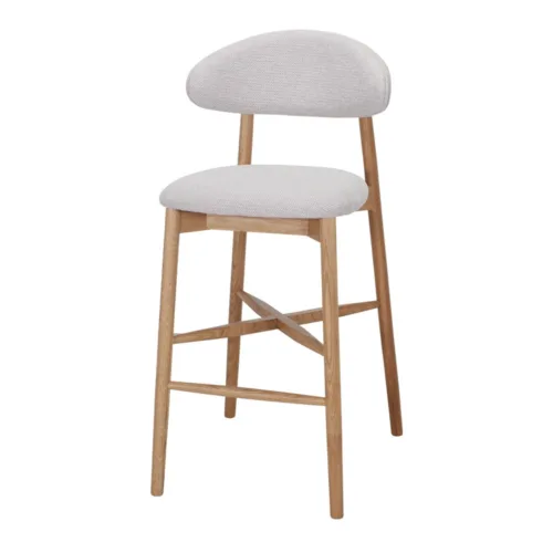 Taburete alto de roble tapizado en beige