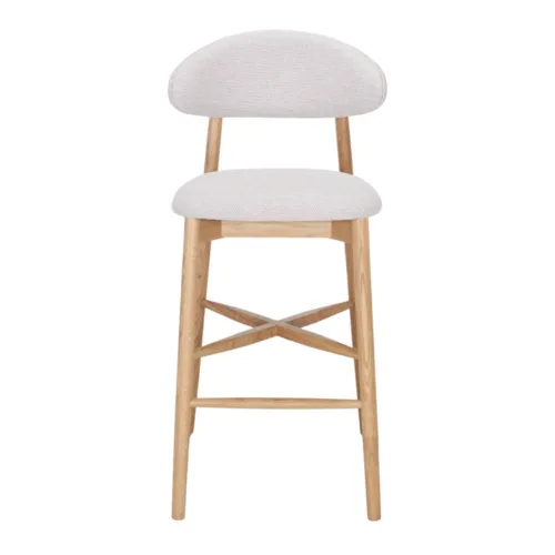 Taburete alto de roble tapizado en beige