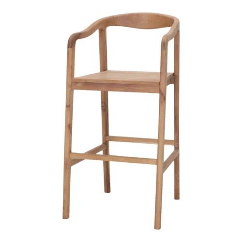 Taburete alto de teca artesanal con brazos