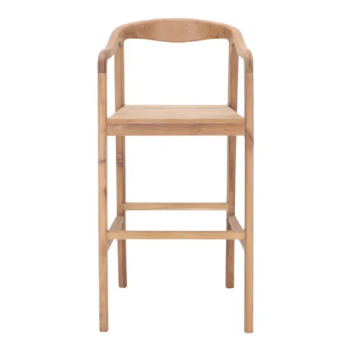 Taburete alto de teca artesanal con brazos