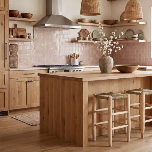 Taburete de cocina de madera y palma natural 64 cm