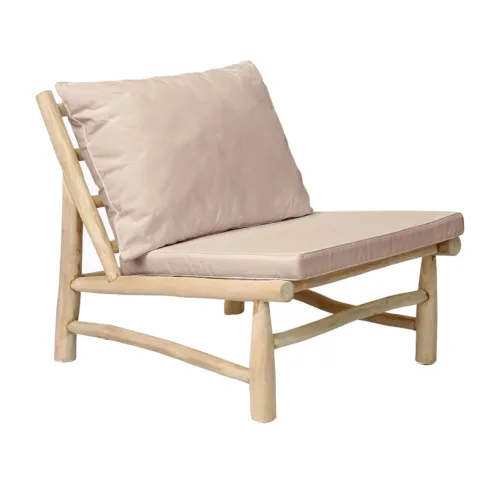 Sillón de exterior de teca y tejido Sunbrella natural 70 cm