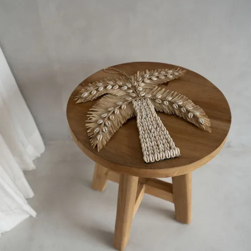 Taburete redondo de teca natural 45 cm