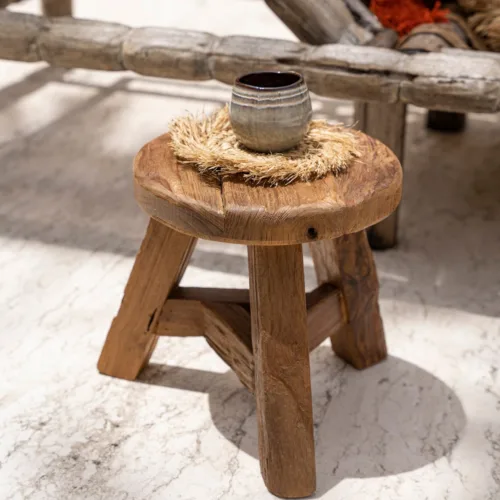 Taburete Yatai de teca reciclada natural 33 cm