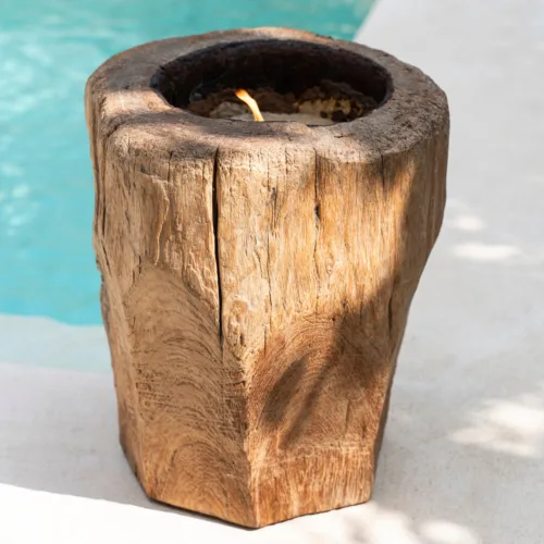 Portavelas tronco de madera natural 34 cm