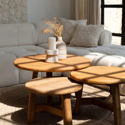 Mesa de centro Fusuma de teca natural 80 cm