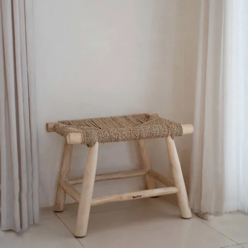 Taburete de madera de teca y junco marino natural 60 cm