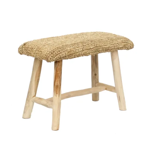 Banco de madera de teca y rafia natural 60 cm
