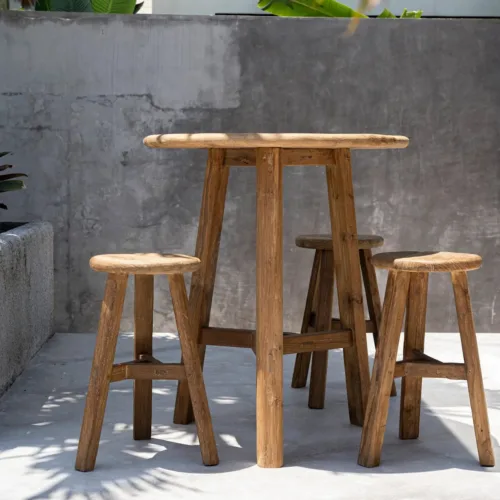 Mesa alta de bar de madera de teca 90 cm