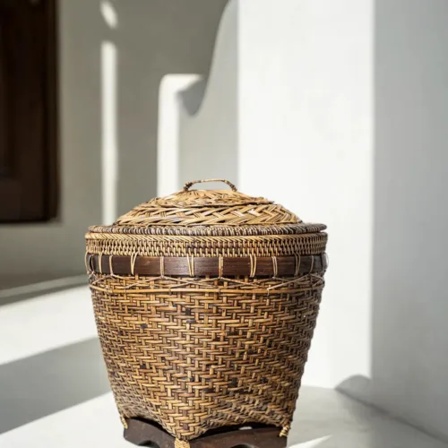Cesta de almacenaje de ratán marrón natural 40 cm