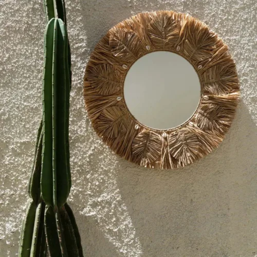 Espejo redondo Palm Tree de rafia natural Ø 60 cm