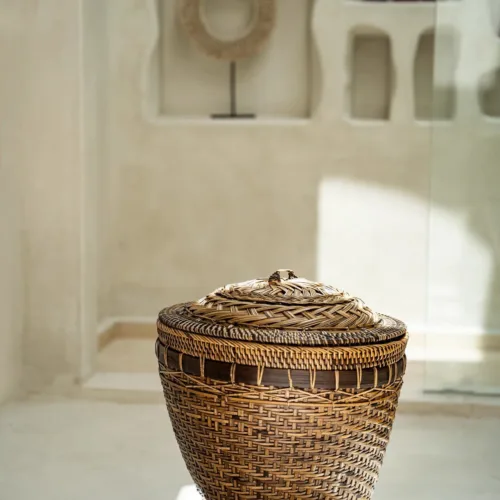 Cesta de almacenaje de ratán marrón natural 45 cm