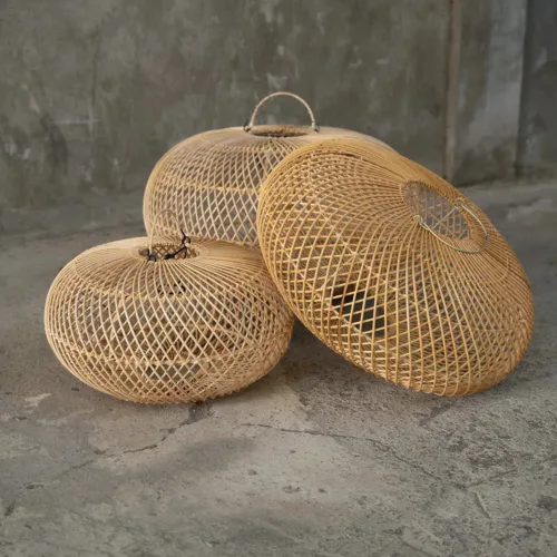 Lámpara de techo redonda de ratán natural Ø 60 cm