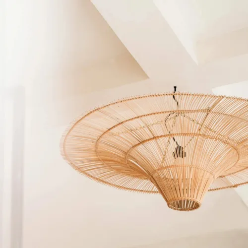 Lámpara de techo de hierro y ratán natural Ø 150 cm