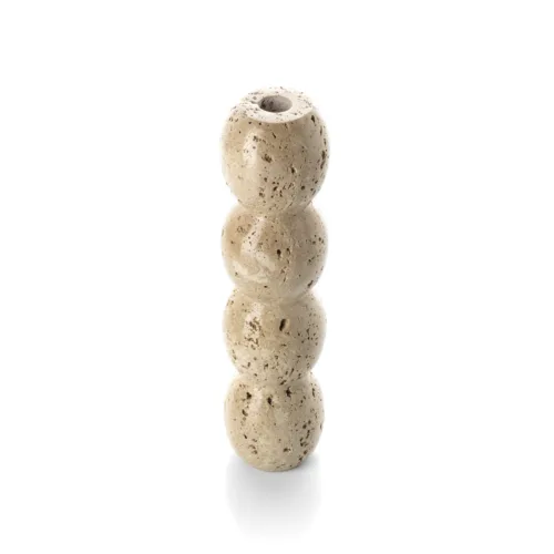 Portavelas tótem de travertino beige 28,8 cm