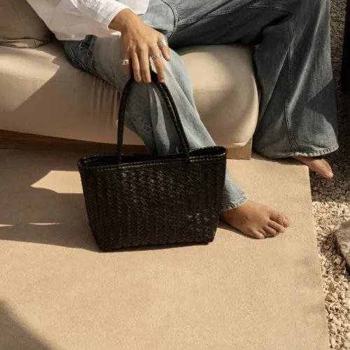 Bolso shopper de cuero negro 48 cm