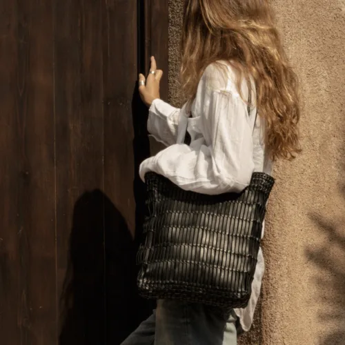 Bolso tote de cuero negro 70 cm