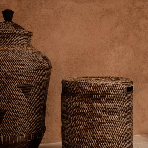 Cesto de la ropa cilíndrico de ratán natural 40 cm