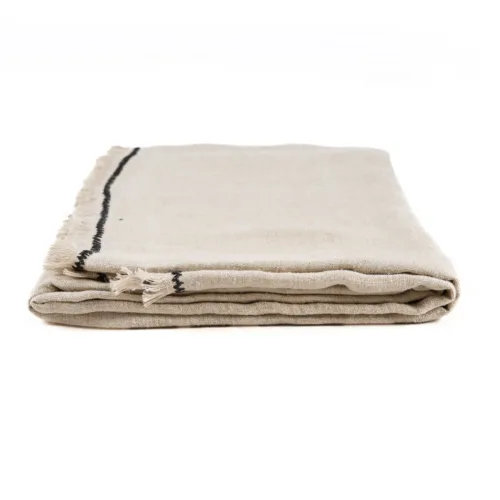 Mantel de lino natural y negro 150x300 cm