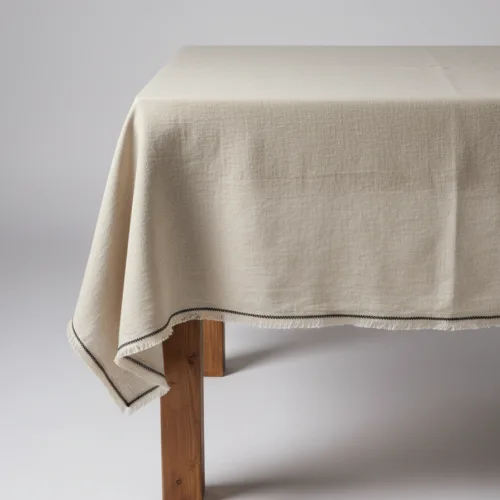 Mantel de lino natural y negro 150x250 cm