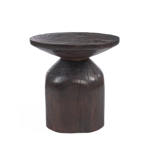 Mesa auxiliar redonda de madera nogal oscuro