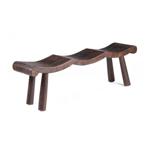 Banco ondulado de madera de mango nogal oscuro 155 cm