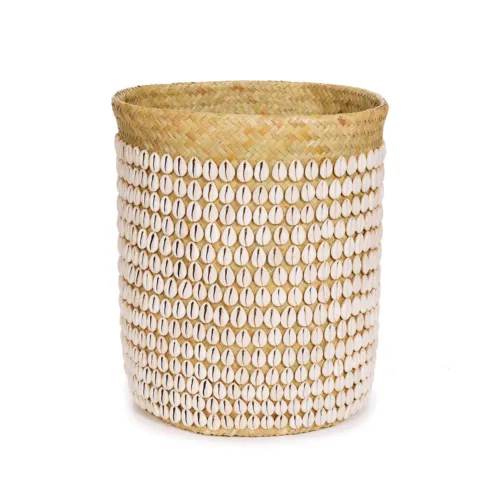 Cesta de pandano y conchas natural 40 cm