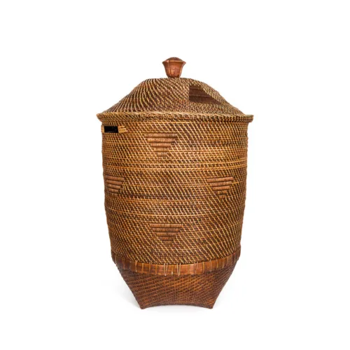 Cesto de la ropa con tapa de ratán marrón natural 90 cm