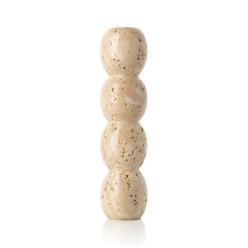 Portavelas tótem de travertino beige 28,8 cm