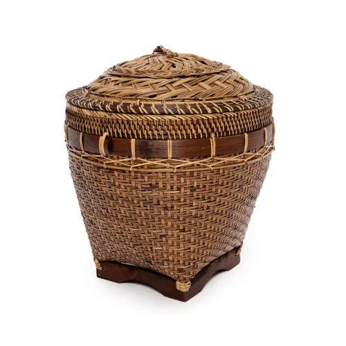 Cesta de almacenaje de ratán marrón natural 45 cm
