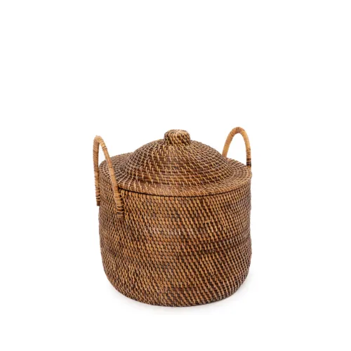 Cesta con tapa y asas de ratán natural 40 cm