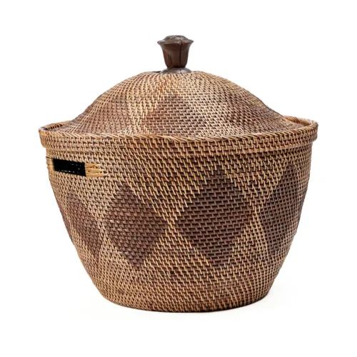 Cesta de almacenaje con tapa de ratán natural 55 cm